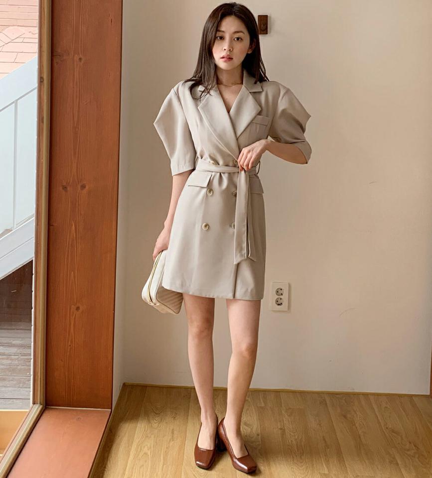ストラップ付カラーダブルボタンミニワンピース・全3色・t66498 レディース 【ops】韓国ファッション ワンピース ミニ ミニワンピース 半袖 カラーネック ストラップ付 ダブルボタン ミニ丈 無地 シンプル ガーリー カジュアル 夏 春 秋