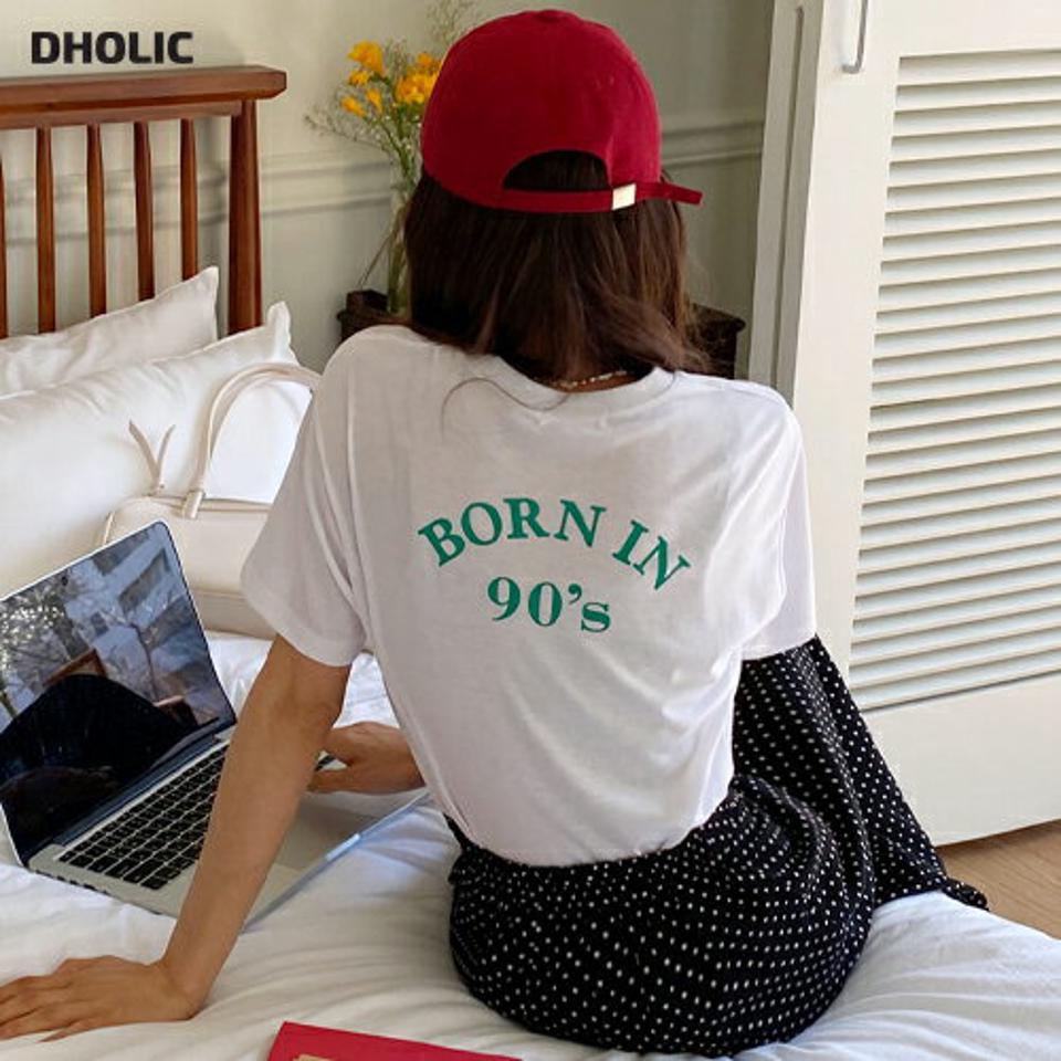 BORN IN 90sレタリングTシャツ・全4色・t00585 レディース 【tops】韓国ファッション トップス Tシャツ 大人 半袖 ラウンドネック レタリング 英字 ロゴ シンプル フェミニン カジュアル 夏 春 秋