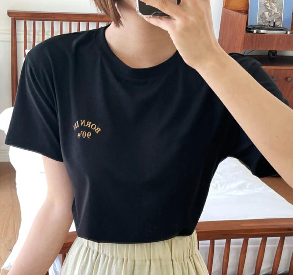 BORN IN 90sレタリングTシャツ・全4色・t00585 レディース 【tops】韓国ファッション トップス Tシャツ 大人 半袖 ラウンドネック レタリング 英字 ロゴ シンプル フェミニン カジュアル 夏 春 秋