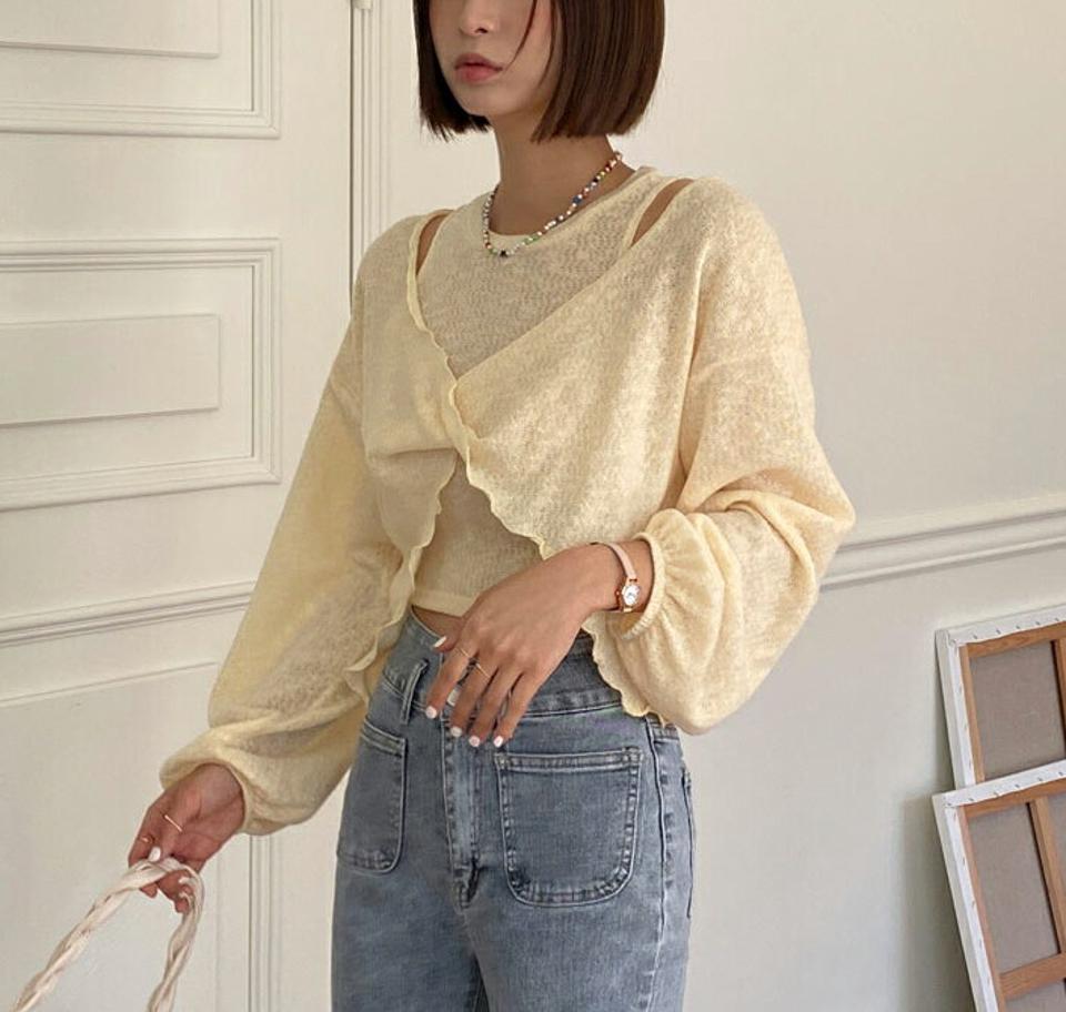 ノースリーブ&ツイストTシャツSET・全4色・t00593 レディース 【tops】韓国ファッション トップス Tシャツ ノースリーブ セット 大人 長袖 Vネック ツイスト ドロップショルダー クロップド丈 シンプル フェミニン カジュアル 春 秋