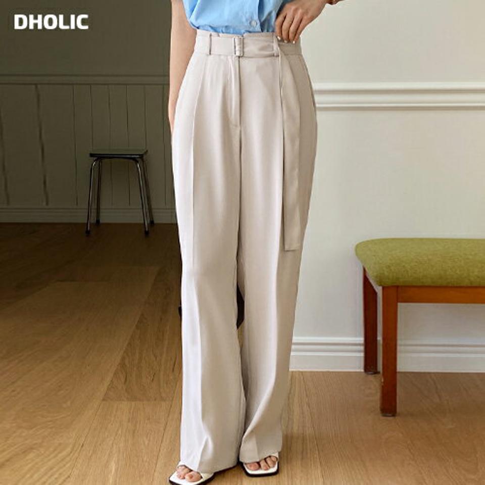 ベルト付ワイドスラックス・全2色・b00608 レディース 【pt】韓国ファッション ボトムス ロング ロングパンツ スラックスパンツ スラックス ベルト付 ワイド ワンタック 無地 シンプル フェミニン カジュアル 春 秋