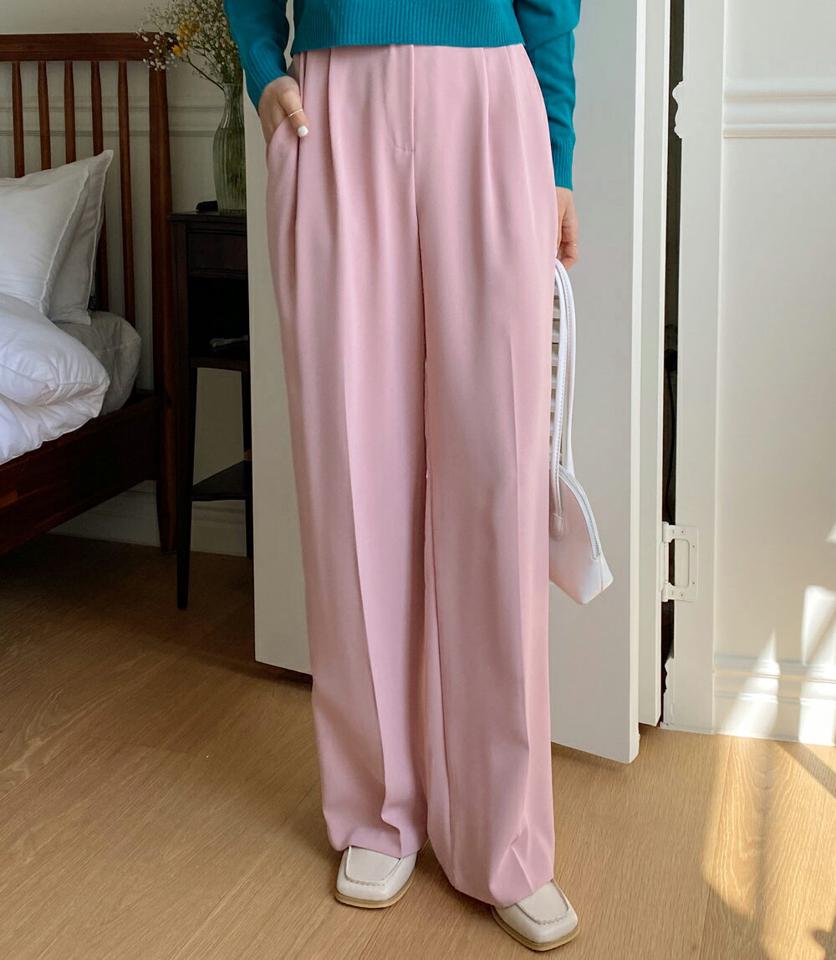 ツータックバックゴムスラックス・全4色・t00609 レディース 【pt】韓国ファッション ボトムス ロング ロングパンツ スラックスパンツ スラックス ツータック ストレート バックゴム 無地 シンプル フェミニン カジュアル 春 秋