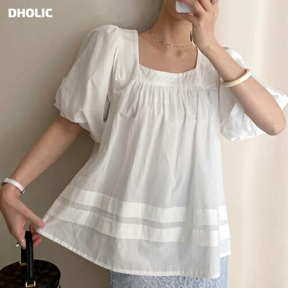 スクエアネックパフブラウス・全2色・t71904 レディース 【bl】トップス ブラウス 半袖 ハーフスリーブ パフ袖 パフスリーブ デコルテ 鎖骨 フェミニン 可愛い かわいい 大人 二の腕カバー 春 夏 韓国ファッション ハイホリHIHOLLI