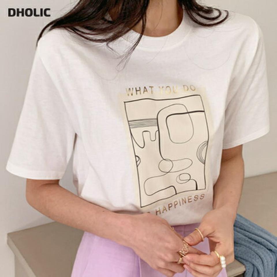 グラフィックプリント半袖Tシャツ・全4色・b71896 レディース 【tops】トップス Tシャツ 半袖 ハーフスリーブ カジュアル ラフ フロント ラウンドネック 春 夏 韓国ファッション ハイホリHIHOLLI