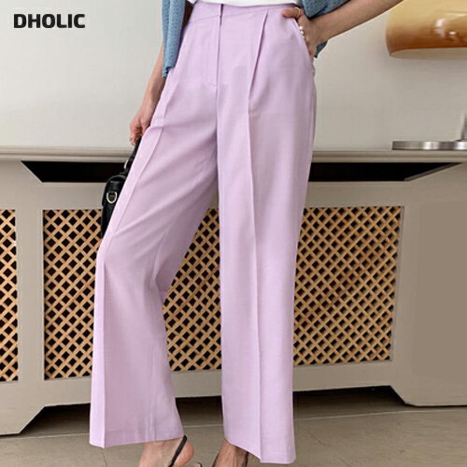 ピンタックワイドスラックス・全3色・t71909 レディース 【pt】スラックス パンツ ズボン ロングパンツ 単色 無地 シンプル ワイド ベーシック オフィスカジュアル きれいめ カラーパンツ ピンク 春 秋 韓国ファッション ハイホリHIHOLLI