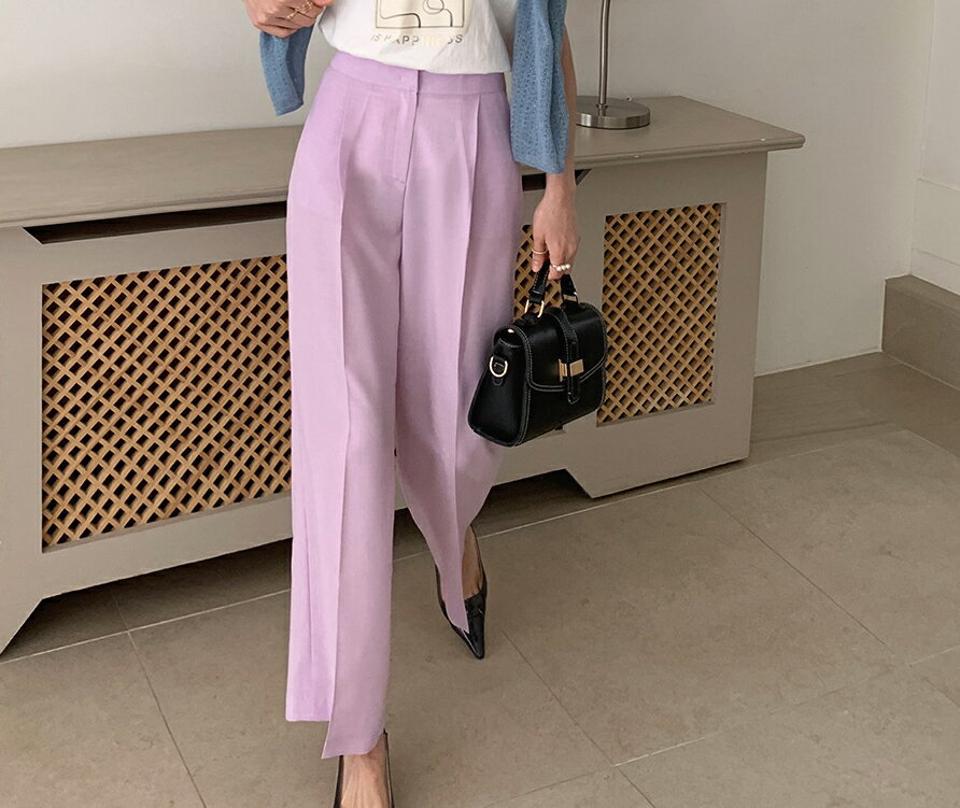 ピンタックワイドスラックス・全3色・t71909 レディース 【pt】スラックス パンツ ズボン ロングパンツ 単色 無地 シンプル ワイド ベーシック オフィスカジュアル きれいめ カラーパンツ ピンク 春 秋 韓国ファッション ハイホリHIHOLLI