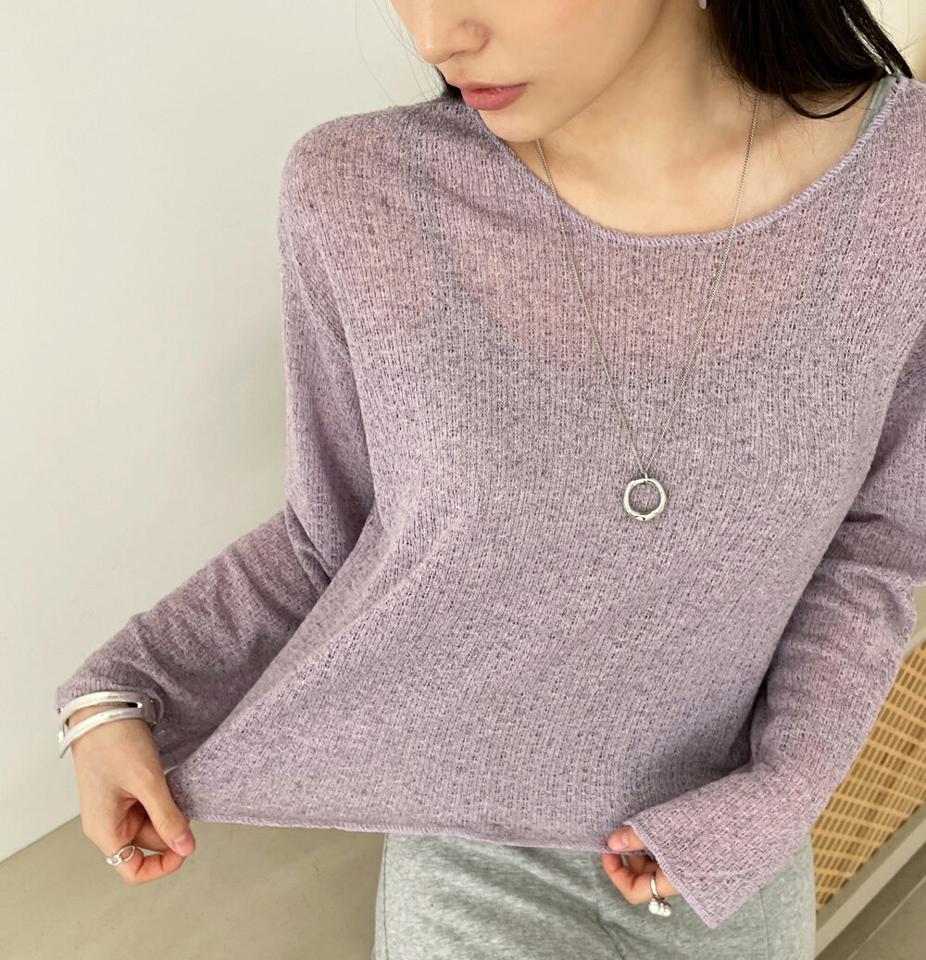 パンチングシアーアンバランスTシャツ・全6色・t71902 レディース 【tops】トップス Tシャツ 長袖 シアー アンバランス 単色 透け感 シンプル カジュアル ラウンドネック ドロップショルダー ラフ 春 秋 韓国ファッション ハイホリHIHOLLI