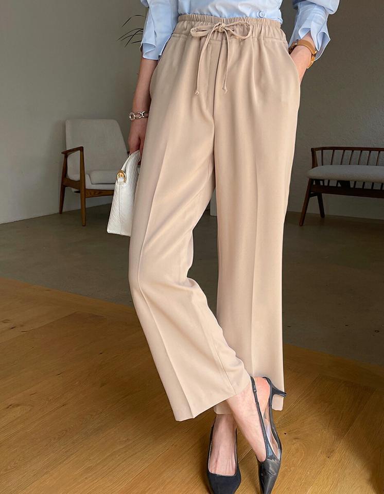 ストリングワイドパンツ・全4色・t71879 レディース 【pt】パンツ ズボン ロングパンツ ワイドパンツ 長ズボン 単色 無地 シンプル ベーシック ウエストゴム カジュル 楽ちん 春 秋 韓国ファッション ハイホリHIHOLLI