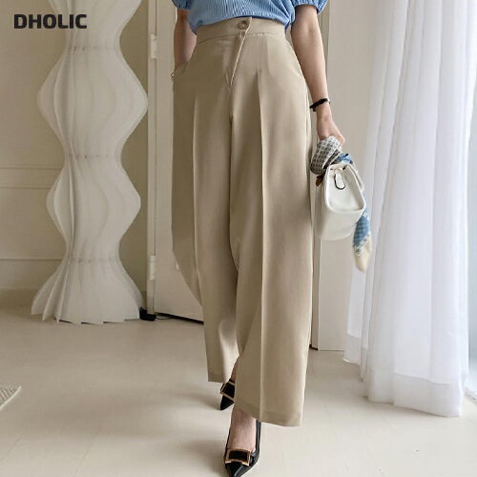 ダイアゴナルボタンワイドスラックス・全3色・t00354 レディース 【pt】パンツ ズボン スラックス ワイドパンツ 単色 無地 シンプル カジュアル ユニーク 春 秋 韓国ファッション ハイホリHIHOLLI