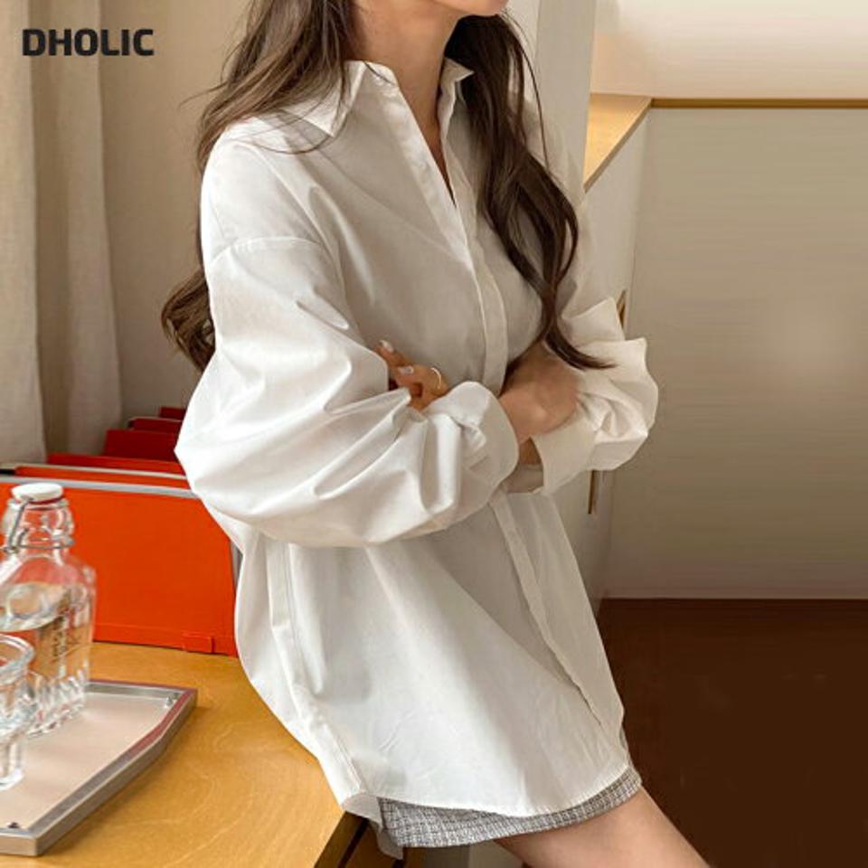 バックボタンシャツ・全5色・t66972 レディース 【bl】韓国ファッション トップス シャツ 長袖 カラーネック カフスボタン ラウンドヘム ルーズ 無地 ベーシック シンプル カジュアル フェミニン ガーリー スクールガール インしない 春 秋