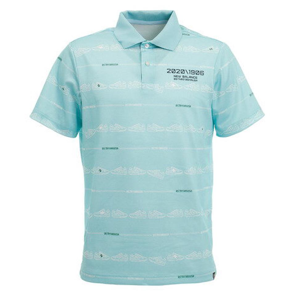 ニューバランス（new balance） ゴルフ ポロシャツ メンズ ロゴプリント シューズ柄ボーダー 半袖012-0160010-111 （メンズ）