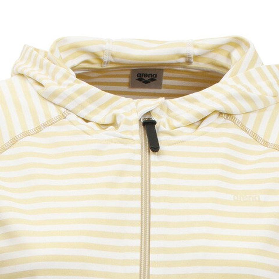 アリーナ（ARENA） T-body パーカー ラッシュガード ASN-0404W SND イエロー ボーダー 水陸両用 撥水 UVカット 紫外線対策 吸汗 速乾 普段着 （レディース）