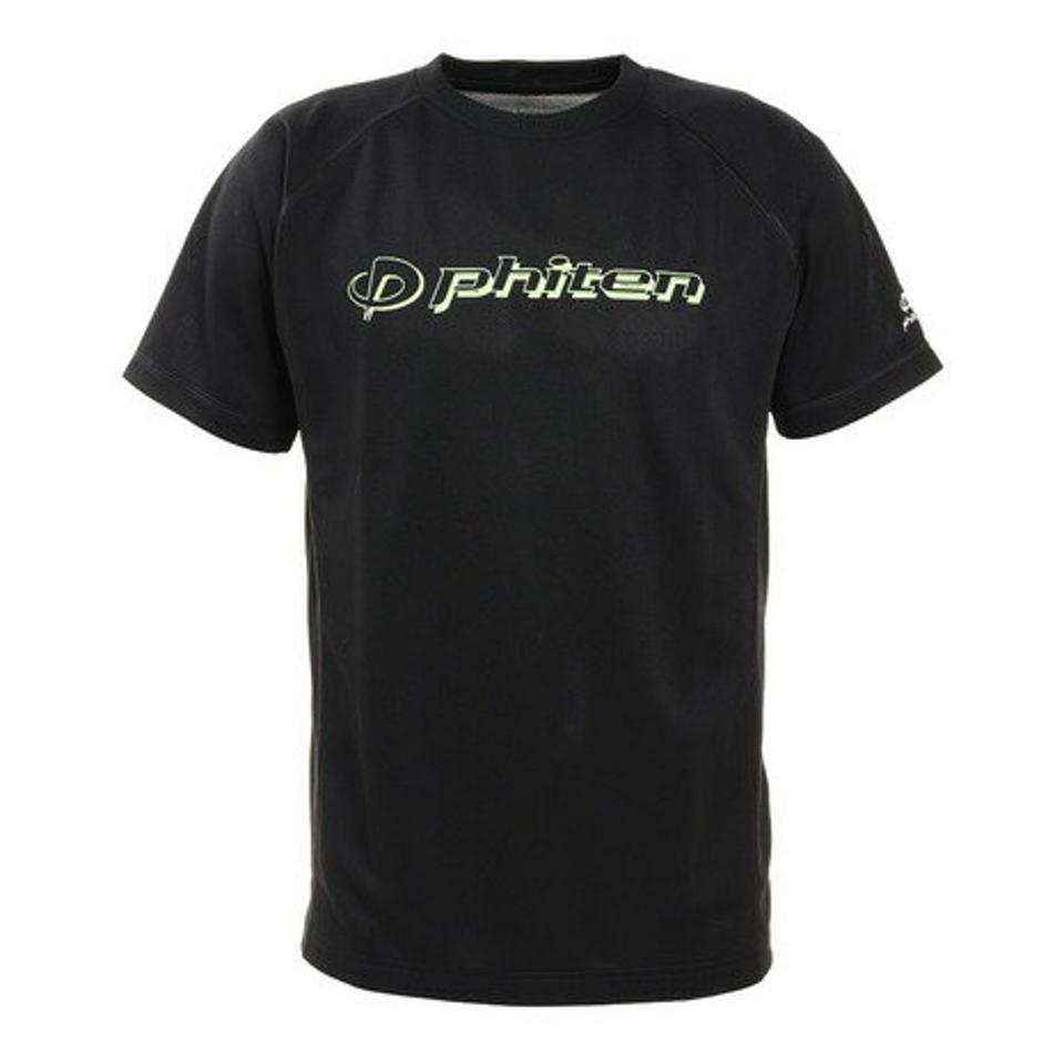 ファイテン(PHITEN) RAKUシャツSPORTS スムースドライ 半袖 ロゴ入り BK/LM 3120JG40300 バレーボール スポーツウェア 吸汗速乾 バレーボールウエア (メンズ)