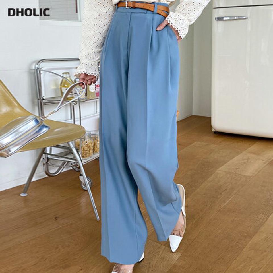 バックゴムワイドスラックス・全2色・t67044 レディース 【pt】韓国ファッション ボトムス ロング ロングパンツ スラックスパンツ スラックス バックゴム ワイド ハイウエスト 水色 無地 シンプル フェミニン カジュアル 春 秋