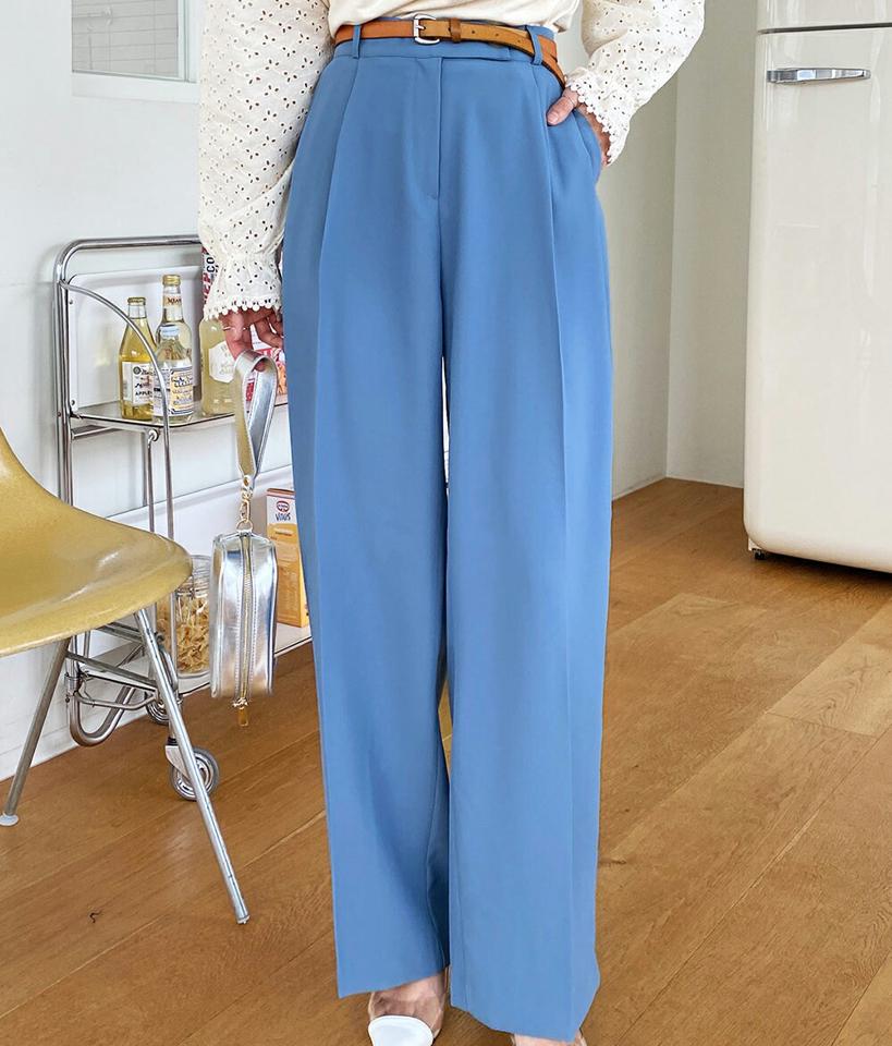 バックゴムワイドスラックス・全2色・t67044 レディース 【pt】韓国ファッション ボトムス ロング ロングパンツ スラックスパンツ スラックス バックゴム ワイド ハイウエスト 水色 無地 シンプル フェミニン カジュアル 春 秋