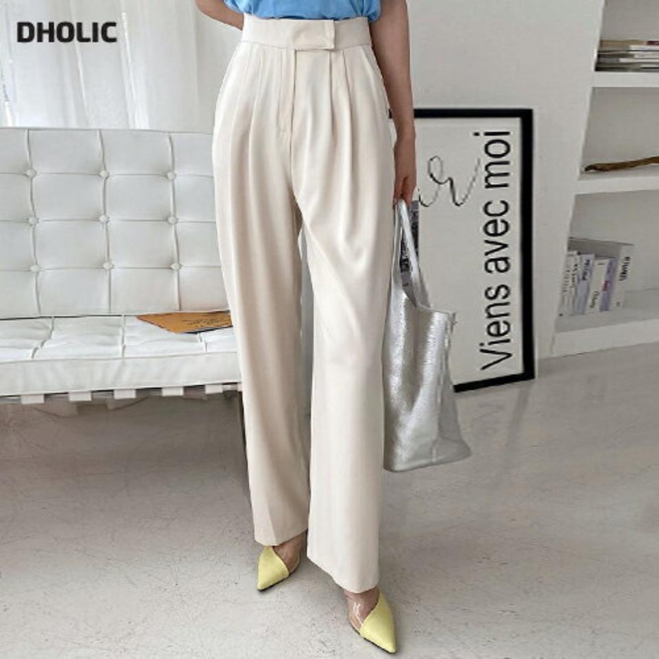 ツータックワイドスラックス・全3色・t00386 レディース 【pt】ボトムス ロング ロングパンツ スラックス ツータック ワイド ハイウエスト 無地 シンプル フェミニン カジュアル 春 秋 韓国ファッション ハイホリHIHOLLI