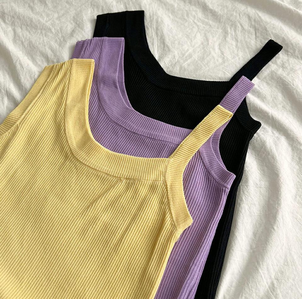 アシメニットノースリーブ・全6色・b00364 レディース 【tops】トップス Tシャツ 大人 半袖 ラウンドネック ストラップ付 チェーン フェイクパール シンプル フェミニン カジュアル 夏 春 秋 韓国ファッション ハイホリHIHOLLI