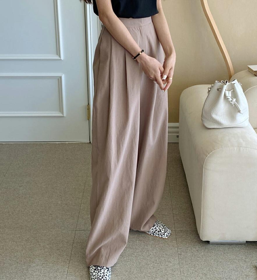 リネン混ワイドタックスラックス・全2色・t66953 レディース 【pt】韓国ファッション ボトムス ロング ロングパンツ スラックスパンツ スラックス リネン混 ワイド タック ハイウエスト 無地 シンプル フェミニン カジュアル 春 秋