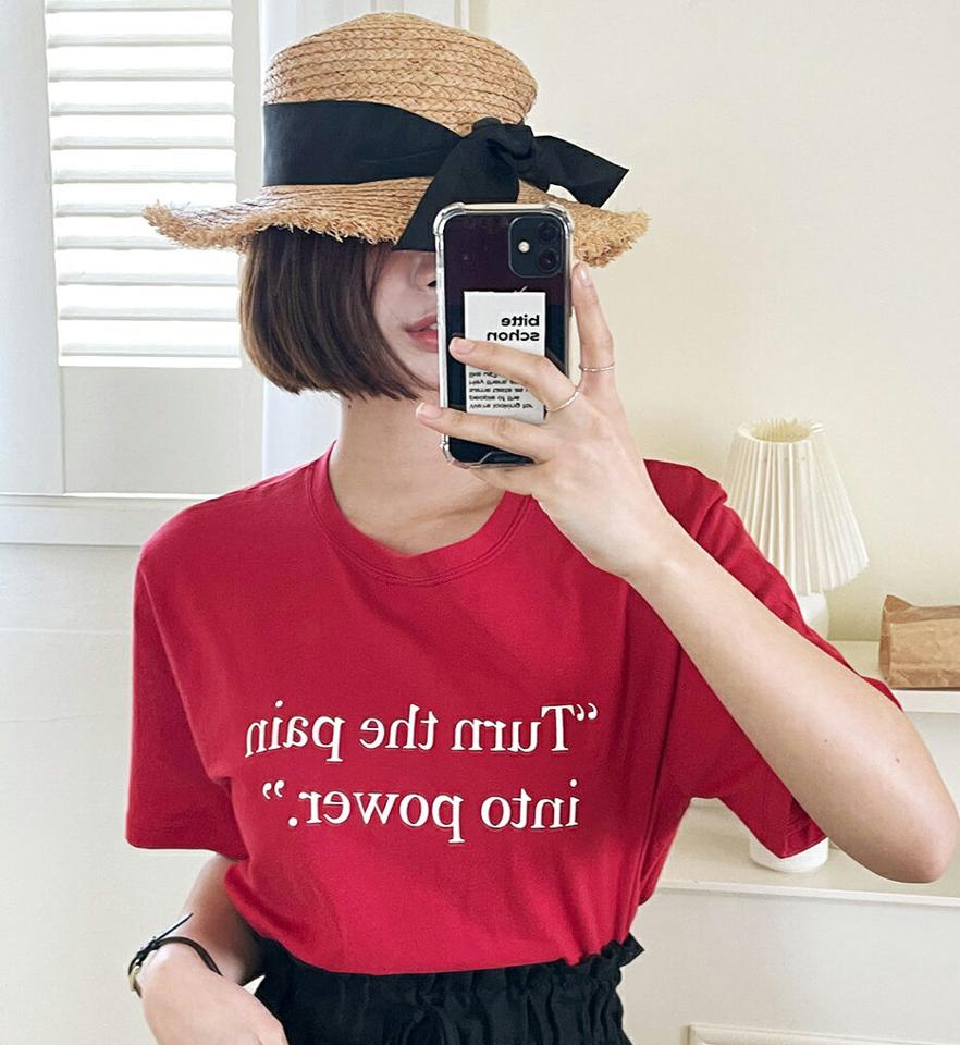 レタリング半袖Tシャツ・全3色・t66939 レディース 【tops】韓国ファッション トップス Tシャツ 大人 半袖 ラウンドネック レタリング 英字 ロゴ シンプル 配色 コットン 綿 フェミニン カジュアル 夏 春 秋