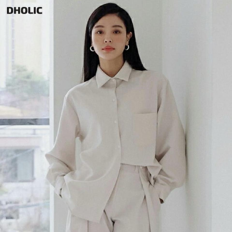 ラウンドヘムシャツ・全2色・t00234 レディース 【bl】トップス シャツ 長袖 単色 無地 シンプル ベーシック きれいめ 大人 オフィスカジュアル 学校行事 サイドスリット ポエット タック 春 秋 韓国ファッション ハイホリHIHOLLI