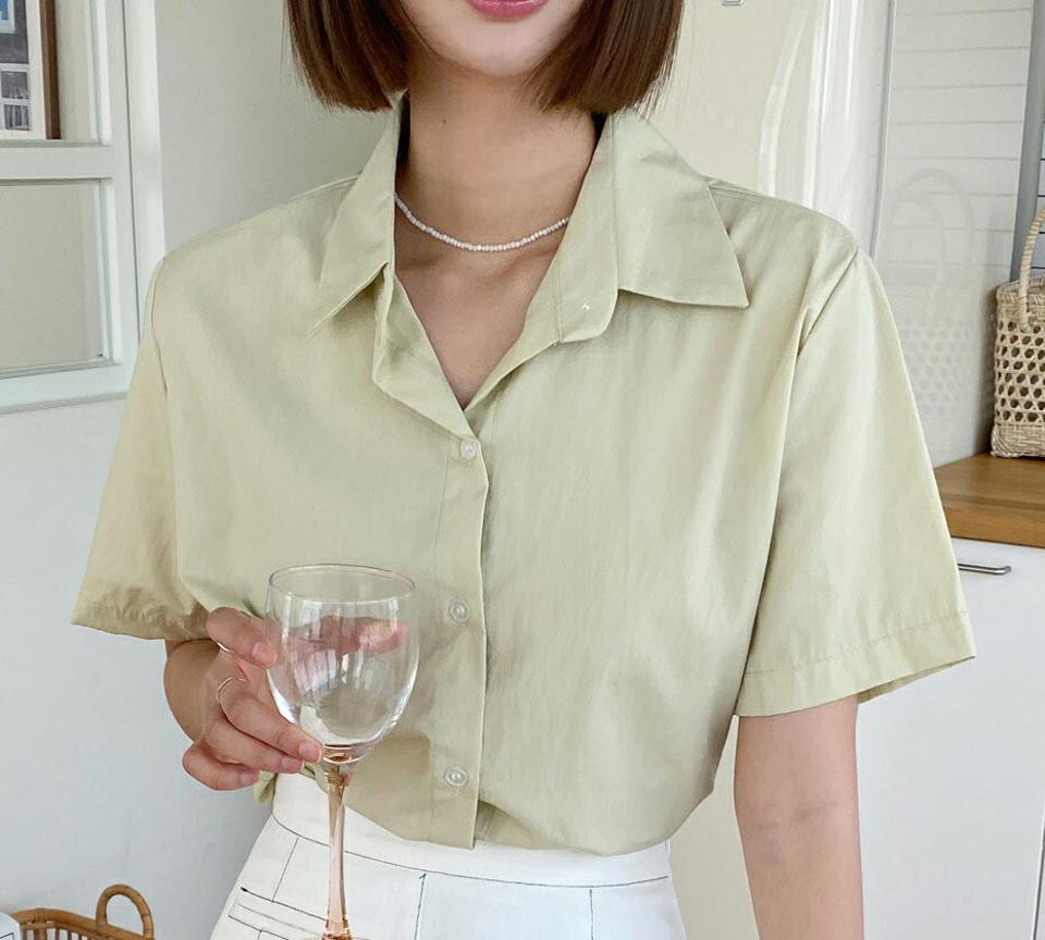 ハーフスリーブカラーシャツ・全8色・t67019 レディース 【bl】韓国ファッション トップス シャツ 半袖 カラーネック ハーフスリーブ ボタン カラーシャツ 無地 ベーシック シンプル カジュアル フェミニン 夏 春 秋