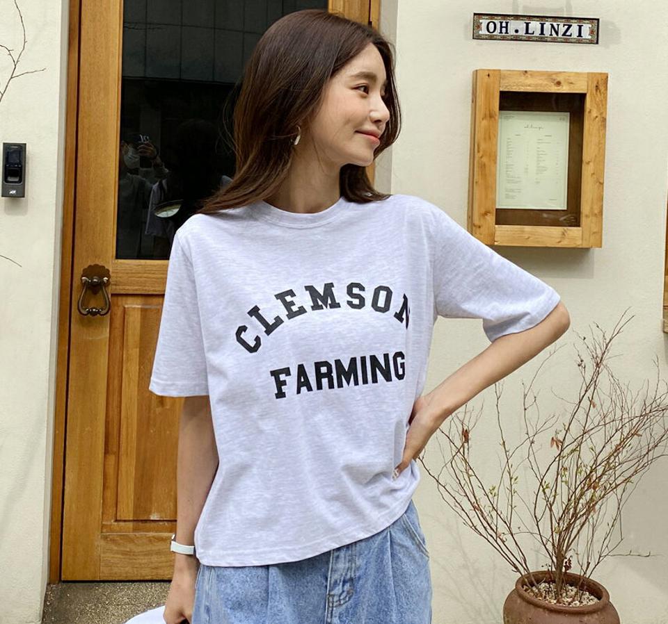 レタリングルーズTシャツ・全4色・t67014 レディース 【tops】韓国ファッション トップス Tシャツ 大人 半袖 ラウンドネック レタリング 英字 ロゴ コットン 綿 クロップド丈 ルーズ シンプル フェミニン カジュアル 夏 春 秋