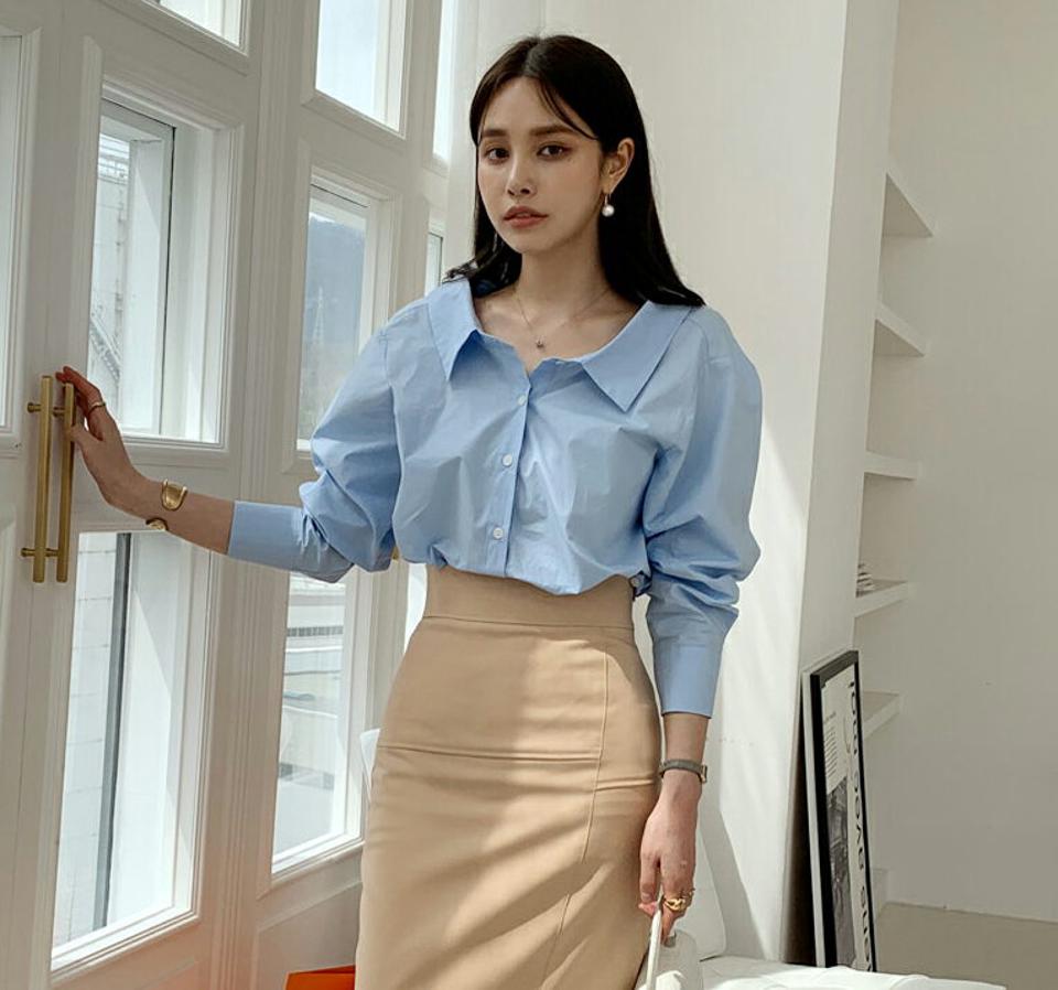 2WAYホルターストラップシャツ・全2色・t00378 レディース 【bl】トップス シャツ 長袖 オフショルダー ホルターストラップ ルーズ ドロップショルダー 無地 シンプル カジュアル フェミニン 春 秋 韓国ファッション ハイホリHIHOLLI