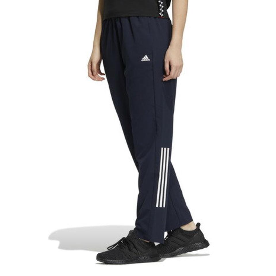 アディダス（adidas）（レディース）ルーズフィット カラーブロック ウーブンパンツ QH841- ネイビー