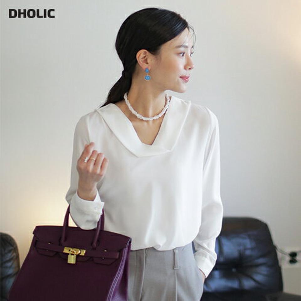 ディテールVネックブラウス・全3色 レディース 【bl】ブラウス トップス 長袖 単色 無地 シンプル ベーシック オフィスカジュアル Vネック 鎖骨 デコルテ 春 秋 学校行事 フェミニン 上品 きれいめ 大人っぽ オケージョン 韓国ファッション ハイホリHIHOLLI