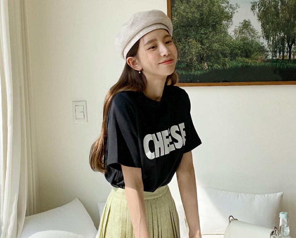 CHEESEラウンドTシャツ・全4色・t00479 レディース 【tops】トップス Tシャツ 半袖 ハーフスリーブ ロゴ カジュアル ラフ ラウンドネック ロゴT 春 夏 韓国ファッション