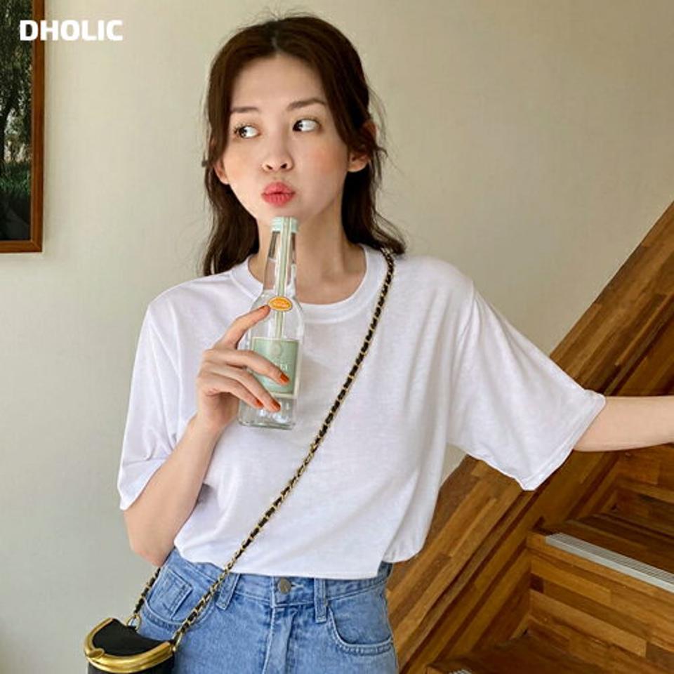 ラウンド半袖Tシャツ・全5色・t00451 レディース 【tops】トップス Tシャツ 半袖 ハーフスリーブ 無地T 単色 無地 シンプル ベーシック カジュアル ラフ ラウンドネック レーヨン 二の腕カバー 春 夏 韓国ファッション