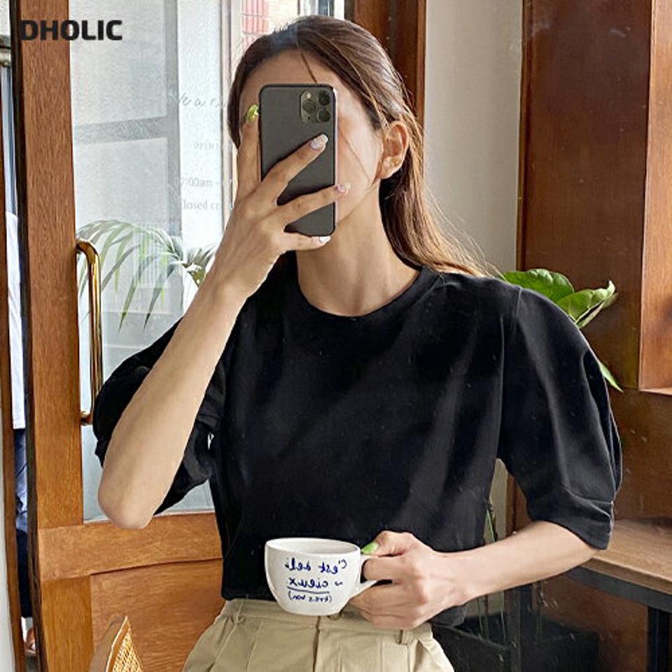 パフ半袖Tシャツ・全4色・t66522 レディース 【tops】トップス Tシャツ 半袖 ハーフスリーブ パフ袖 パフスリーブ 単色 無地 シンプル カジュアル かわいい 可愛い 無地T ラウンドネック ボリューム袖 春 夏 韓国ファッション