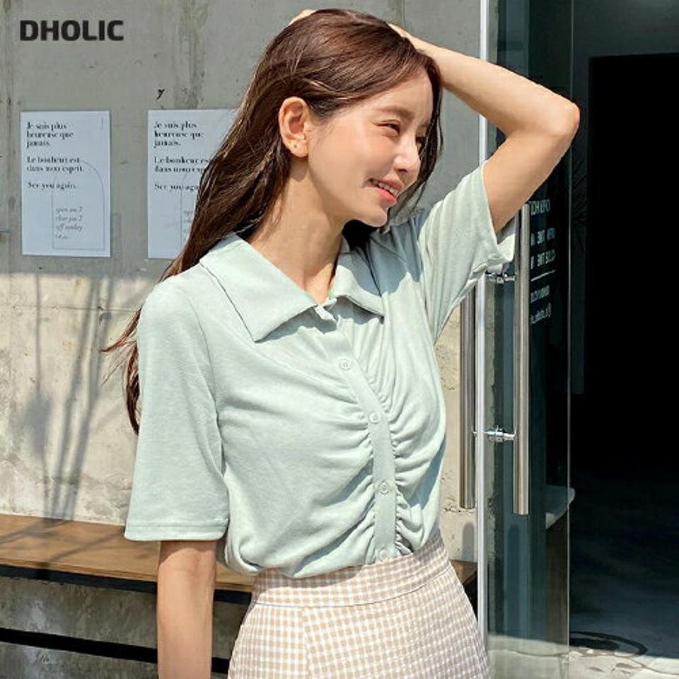 ギャザーカラーTシャツ・全4色・b66557 レディース 【tops】トップス Tシャツ 半袖 ハーフスリーブ ギャザー 襟 単色 無地 シンプル カジュアル 大人 春 夏 韓国ファッション