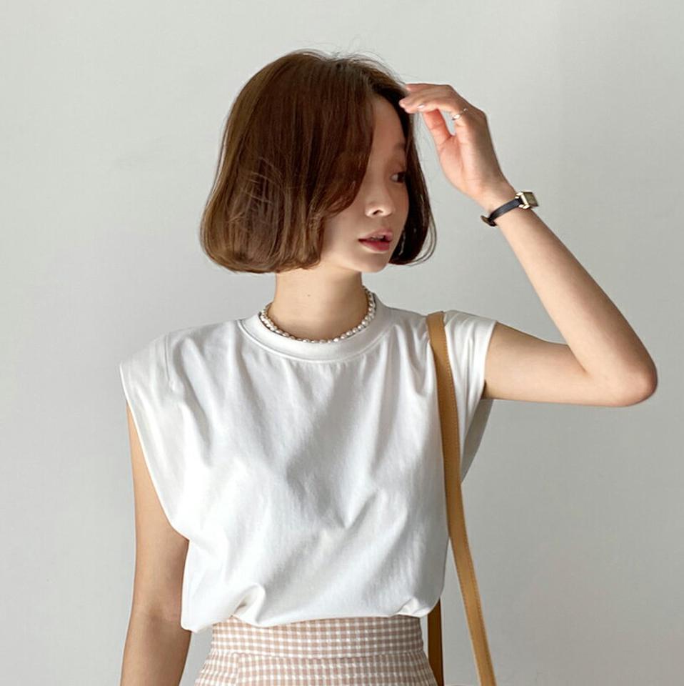 フレンチスリーブTシャツ・全5色・b66555 レディース 【tops】トップス フレンチスリーブ ノースリーブ ショートスリーブ 単色 無地 シンプル ベーシック カジュアル ラフ タンクトップ ラウンドネック 無地T 二の腕カバー 春 夏 韓国ファッション