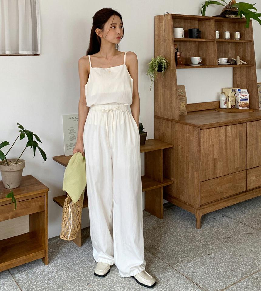 クロップドキャミソール&2WAYワイドパンツSET・全3色・t66538 レディース 【pt】セットアップ setup トップス スリーブレス ノースリーブ パンツ ズボン ワイドパンツ ウエストゴム 単色 無地 シンプル ジョガーパンツ 春 夏 楽ちん 韓国ファッション