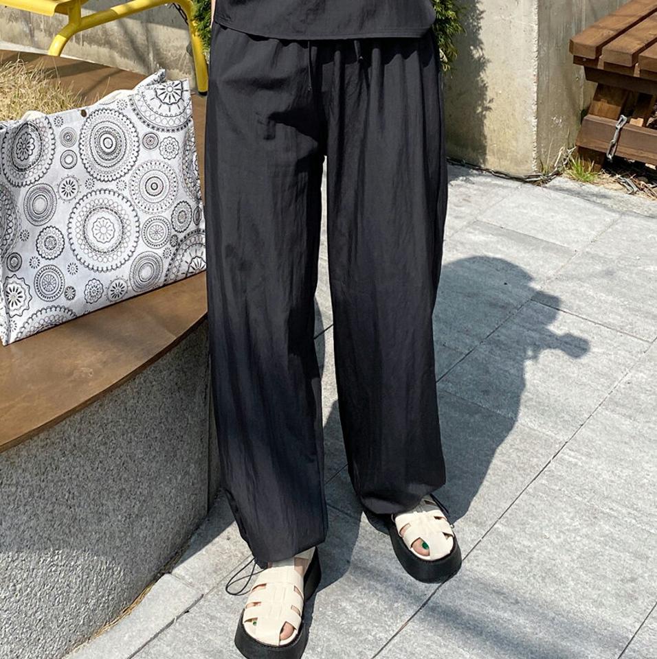 2WAYワイドパンツ・全3色・t66539 レディース 【pt】パンツ ズボン ロングパンツ ワイドパンツ 単色 無地 シンプル ラフ カジュアル ウエストゴム ジョガーパンツ 体型カバー ナイロン ドローコード 韓スト 春 夏 秋 韓国ファッション