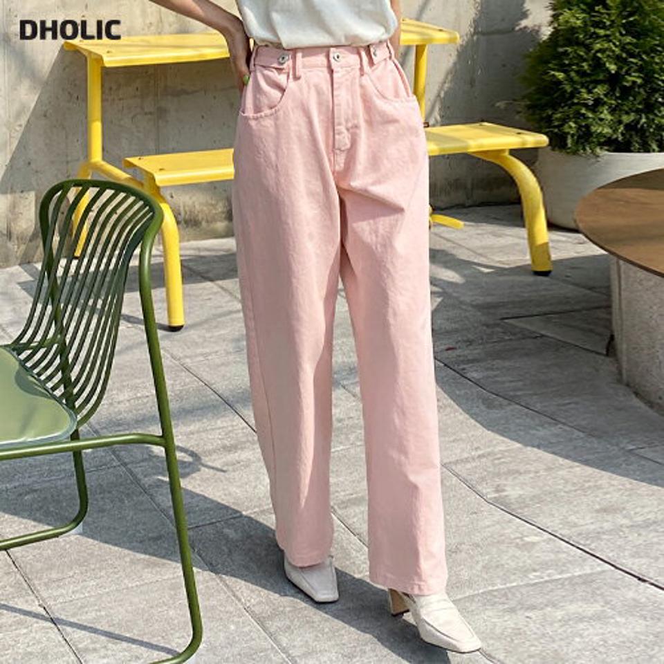 ボタンウエストワイドコットンパンツ・全5色・t66545 レディース 【pt】パンツ ズボン ロングパンツ コットン 綿 カラーパンツ 単色 無地 シンプル ワイドパンツ ハイウエスト カジュアル ポケット パステル ピンク 春 秋 韓国ファッション