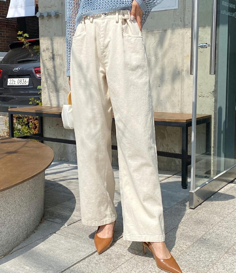 ボタンウエストワイドコットンパンツ・全5色・t66545 レディース 【pt】パンツ ズボン ロングパンツ コットン 綿 カラーパンツ 単色 無地 シンプル ワイドパンツ ハイウエスト カジュアル ポケット パステル ピンク 春 秋 韓国ファッション