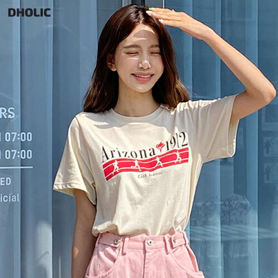Arizona1912プリント半袖Tシャツ・全3色・t66520 レディース 【tops】トップス Tシャツ 半袖 ハーフスリーブ プリント ユニーク カジュアル ラフ ロゴ ラウンドネック スポーティー 春 夏 韓国ファッション