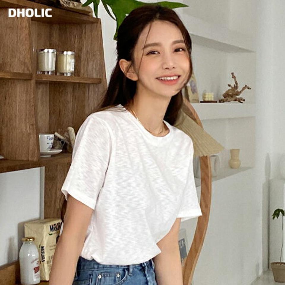 ラウンドネック半袖Tシャツ・全5色・b66521 レディース 【tops】トップス Tシャツ 半袖 ハーフスリーブ 単色 シンプル メランジ ラウンドネック ベーシック カジュアル ラフ 春 夏 韓国ファッション