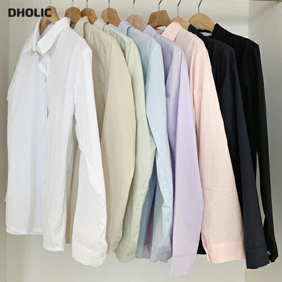 8COLORSカラーネックシャツ・全8色・t00629 レディース 【bl】韓国ファッション トップス シャツ 長袖 カラーネック カフスボタン パステルカラー 無地 ベーシック シンプル カジュアル フェミニン 春 秋