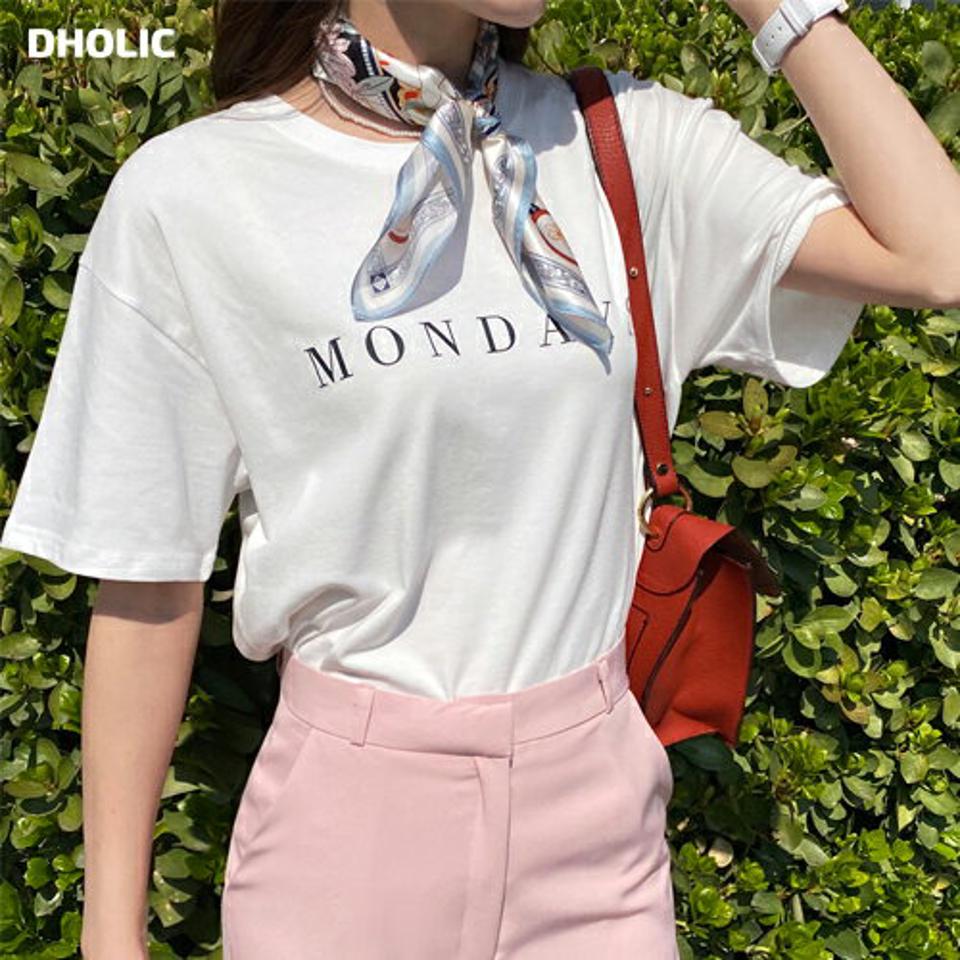 半袖MONDAYSレタリングTシャツ・全3色・t71911 レディース 【tops】トップス Tシャツ 半袖 ハーフスリーブ ロゴT ロゴ レタリング カジュアル ラフ シンプル ラウンドネック 春 夏 韓国ファッション ハイホリHIHOLLI