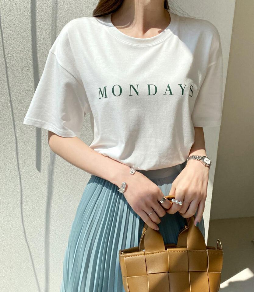 半袖MONDAYSレタリングTシャツ・全3色・t71911 レディース 【tops】トップス Tシャツ 半袖 ハーフスリーブ ロゴT ロゴ レタリング カジュアル ラフ シンプル ラウンドネック 春 夏 韓国ファッション ハイホリHIHOLLI