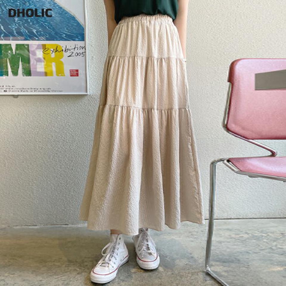 チェックティアードスカート・全4色・t00649 レディース 【sk】韓国ファッション ボトムス スカート ロング ロングスカート チェック ティアードスカート リンクル シンプル 大人 カジュアル 体型カバー フェミニン 春 秋