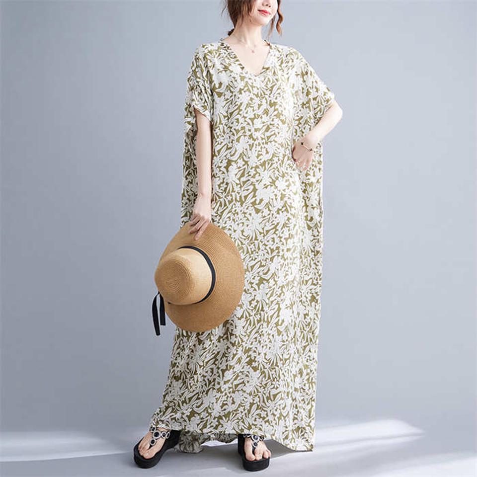 ワンピース 春夏 エスニック風 きれいめ レディース カジュアル ゆったり 体型カバー ロングワンピース ドレス vネック 総柄 リゾートワンピース 夏ワンピ 半袖 膝下丈 大人 膝下丈 シンプル 着痩せ おしゃれ 蝶 プルオーバー 楽ちん 透け感 20代 30代 40代 50代 F