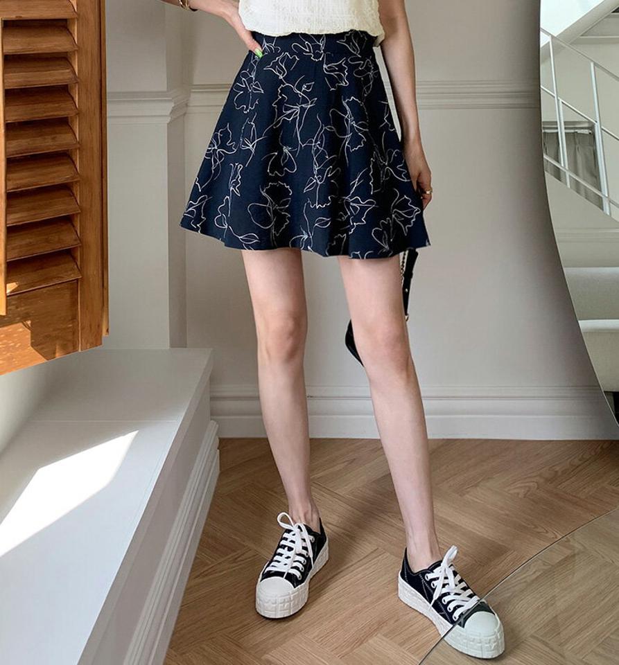 パンツ裏地フラワーパターンフレアミニスカート・全3色・b66965 レディース 【sk】スカート ミニスカート ショート丈 フレア 花柄 パンツ ズボン かわいい 可愛い ナチュラル 春 夏 韓国ファッション