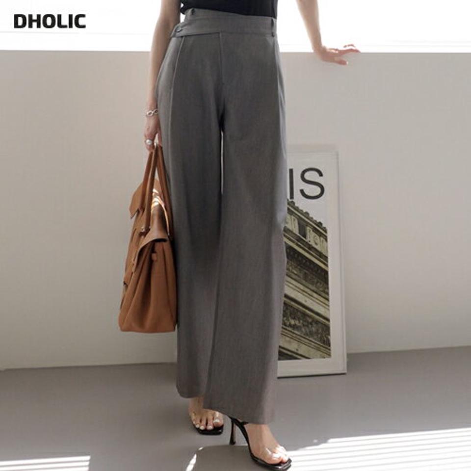 アンバランスボタンスラックス・全3色 レディース 【pt】パンツ スラックス ロング丈 無地 単色 シンプル ベーシック ボタン オフィスカジュアル ハイウエスト ワイド 大人っぽ きれいめ 春 夏 秋 冬 韓国ファッション ハイホリHIHOLLI