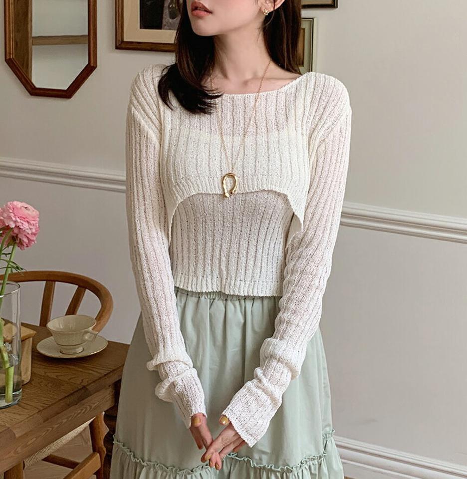 3WAYボートネックアンバランスリブニット・全5色・t66967 レディース 【tops】トップス ニット 長袖 レイヤード単色 無地 シンプル ボレロ リブ カジュアル ラフ ボートネック 春 夏 秋 韓国ファッション