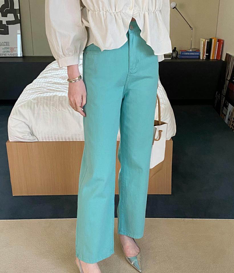 コットンカラーストレートパンツ・全3色 レディース 【pt】パンツ ロング丈 単色 無地 シンプル ベーシック カラーパンツ パステル 春 夏 コットン 綿 ストレート カジュアル 可愛い かわいい 韓国ファッション ハイホリHIHOLLI