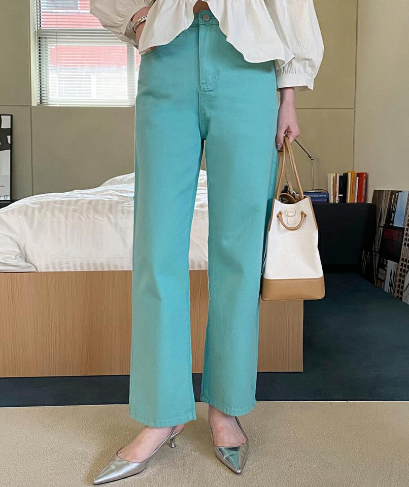 コットンカラーストレートパンツ・全3色 レディース 【pt】パンツ ロング丈 単色 無地 シンプル ベーシック カラーパンツ パステル 春 夏 コットン 綿 ストレート カジュアル 可愛い かわいい 韓国ファッション ハイホリHIHOLLI